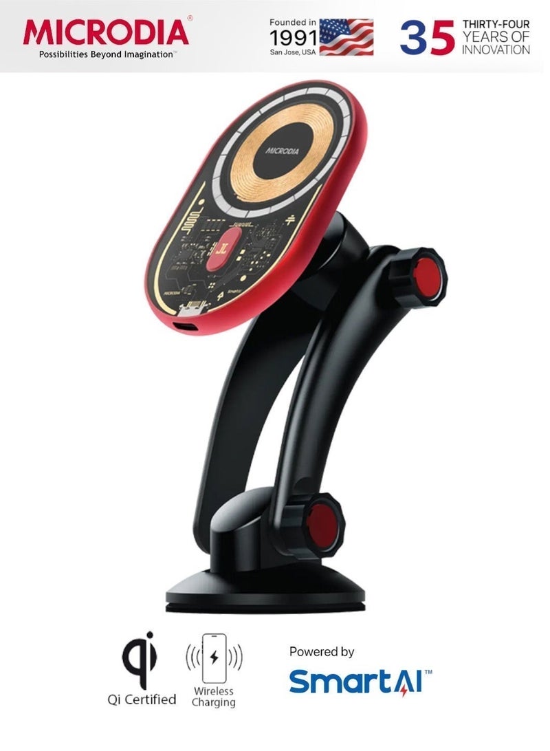 Microdia SNAPDrive Visi.Chiron 15W Wireless Car Charger w/Super Capacitor, RED American Brand since 1991 - Image 1